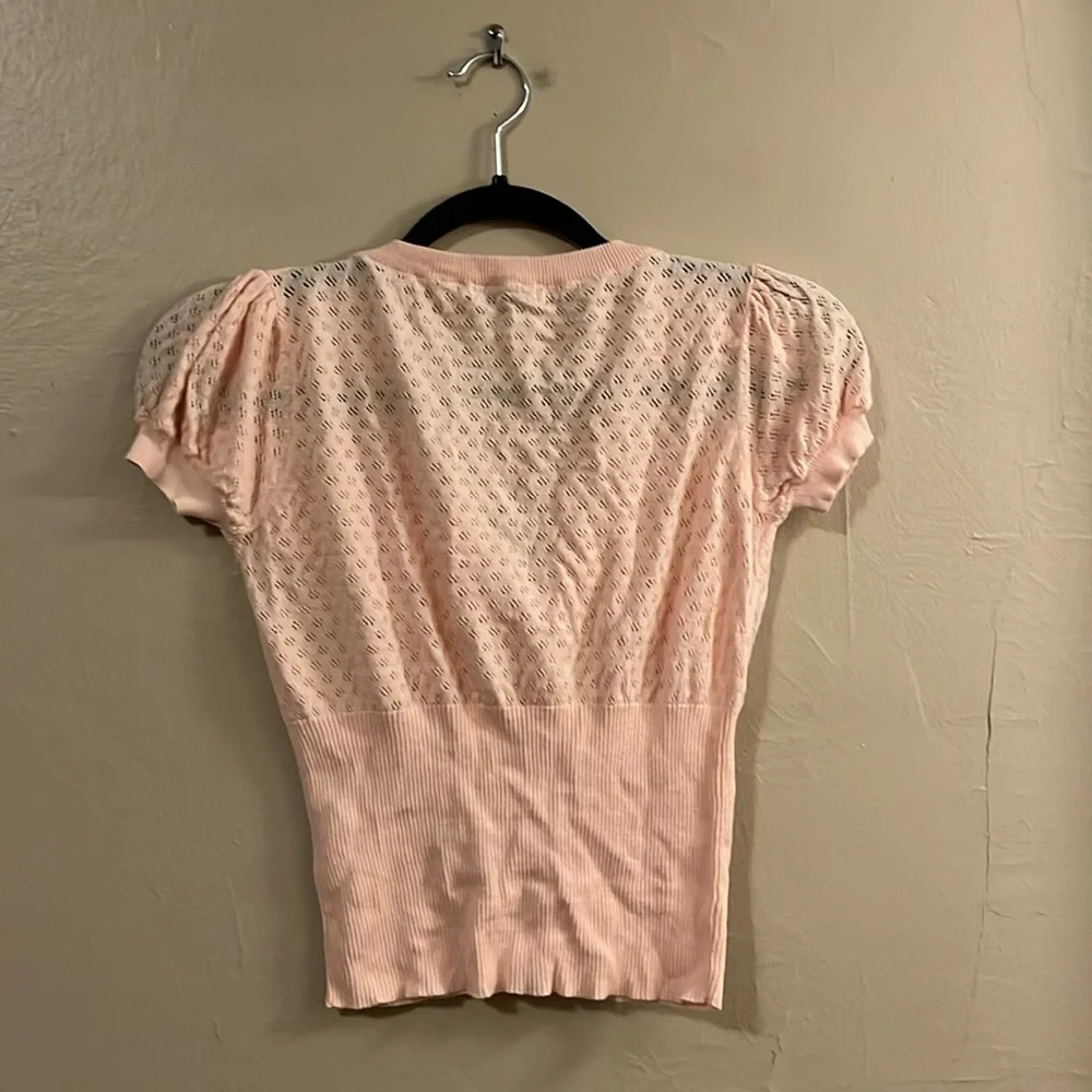 Forever 21 Pink Short Sleeve Flower Button Cardigan S - Picture 6 of 9